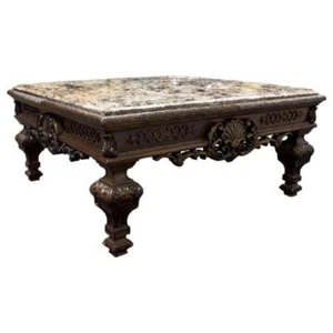 Best Master Traditional Solid Wood and Faux Marble Top Coffee Table in Cherry - Picture 1 of 3