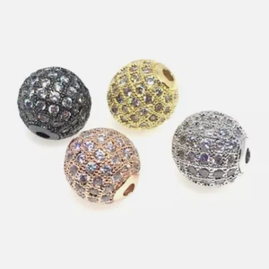 5Pcs 14k Gold Platinum Brass Micro Pave Cubic Zirconia Beads Round Craft 4~14mm - Picture 1 of 11