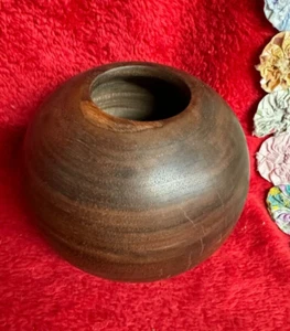 Handcrafted Wood Walnut Vase Small Round Ball Shape with Lid - Picture 1 of 8