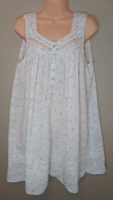 Eileen West Short Nightgown~Nightie~Sleep Top Large White w/Purple Green Paisley Foto 1 de 4