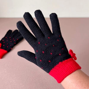 Red Hearts & Black Women's Fashion Winter Gloves Soviet Vintage Knitted Acrylic - Picture 1 of 5