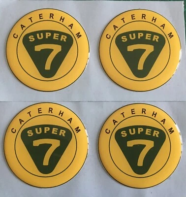 CATERHAM SUPER 7 ALLOY WHEEL CENTRE CAP STICKERS DOMED X4 YELLOW 40mm All Sizes - Image 1 of 4