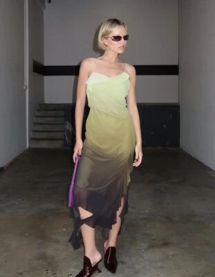 ACNE STUDIOS Asymmetric ruffled ombré chiffon midi dress Size 34 AU 8 - Image 1 of 4