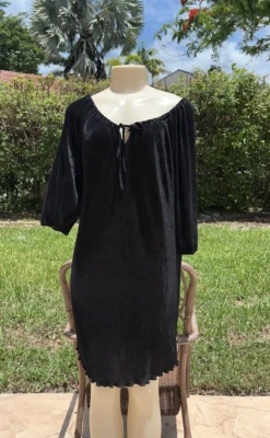 VESTIDO INFORMAL FUNDA MANGA CORTA PLISADO NEGRO VALENTINO ROJO Talla 42 HECHO EN ITALIA Foto 1 de 4