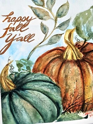 Watercolor Original Art Greeting Card 'Happy Fall Y'all' 5x7 With White Envelope - Image 1 of 4