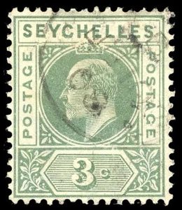 Seychelles 1906 KEVII 3c DENTED FRAME variety (short perf) cat £170 VFU. SG 61a. - Picture 1 of 1