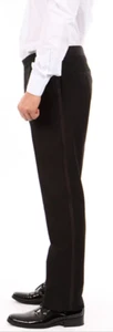 NUEVO Pantalones de Esmoquin Ajustados Frente Plano Para Hombre Negros Cintura Ajustable Pierna a Rayas Satinadas - Imagen 1 de 6