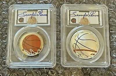 Rare Lenny Wilkens Signed FDOI 2020-P $1 SILVER & S 50C PR70 Basketball HOF PCGS - Image 1 of 2