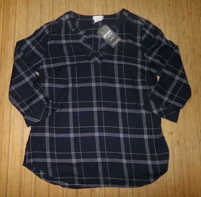 ЖЕНЩИН VAN HEUSEN SZ MED V-ОБРАЗНЫМ ВЫРЕЗОМ БЛУЗКА ~ ТЕМНО-СИНИЙ И БЕЛЫЙ ~ НОВЫЙ С ЯРЛЫКАМИ - Изображение 1 из 3