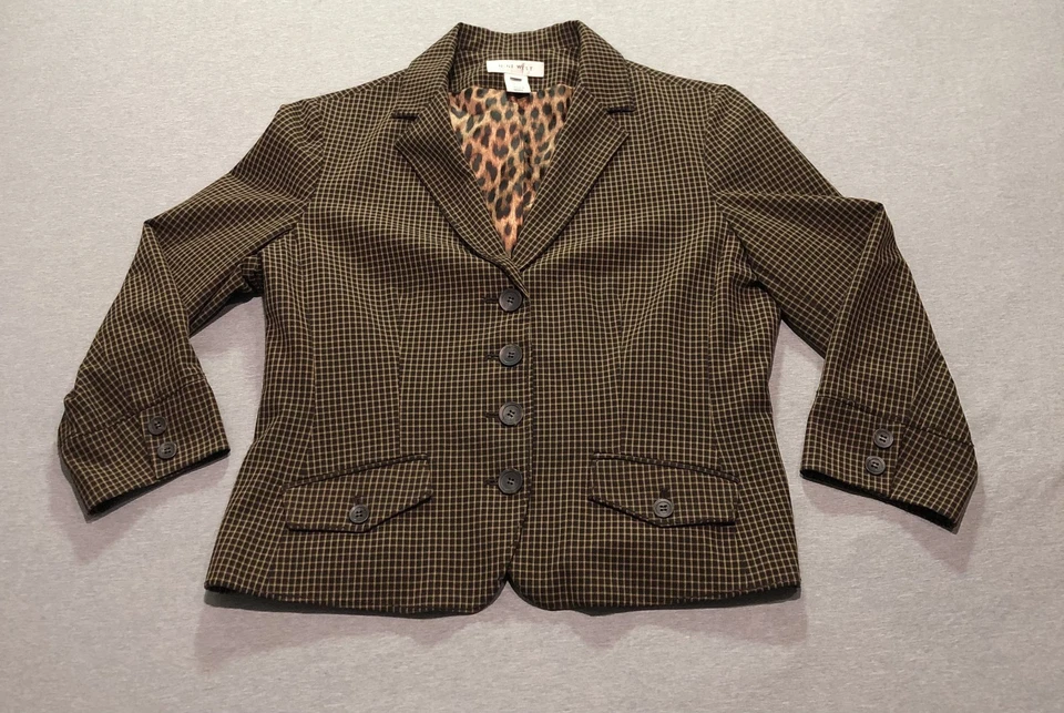 Blazer Nine West Para Mujer 14 Academia Indie Cuadros Femenino Chic Leopardo Negocios Foto 1 de 4