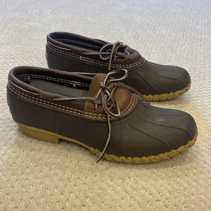 LL Bean Duck Boots Brown Low Rubber Moc Waterproof Shoes Leather Men's Size 10M - Picture 1 of 15