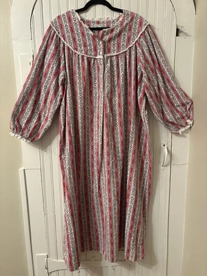 Lanz of Salzburg Vintage Women’s 3X Flannel Nightgown Red Floral Stripe - Image 1 of 4