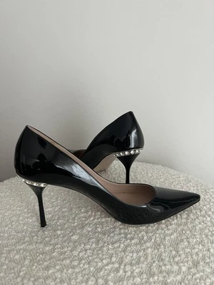 ZAPATOS DE TACÓN MIU MIU CHAROL NEGRO ADORNADO CON JOYAS CRISTAL 39 Foto 1 de 4
