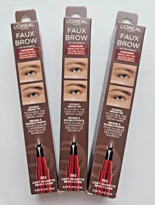 3 PACK L'Oreal Paris Faux Brow, 392 LIGHT BRUNETTE Hair-Like Eyebrow Pen NEW BOX - Picture 1 of 12