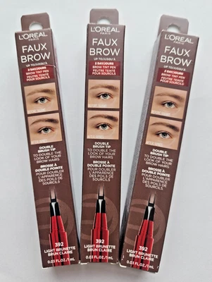 3 PACK L'Oreal Paris Faux Brow, 392 LIGHT BRUNETTE Hair-Like Eyebrow Pen NEW BOX - Image 1 of 4