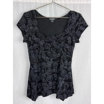 Vintage Dressbarn Top Feminino Médio Y2K Babydoll Brilho Ruched Glitter Whimsigoth - Imagem 1 de 4