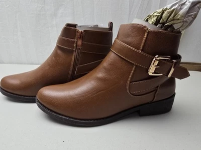 Женские Adelaide желтовато-коричневый ботильоны размер 10 молнии пряжка ремень низкий каблук искусственной кожи - Изображение 1 из 4