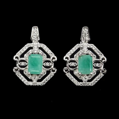 Pendientes de plata de ley 925 octágono esmeralda 7x5 mm topacio piedras preciosas joyería Foto 1 de 4