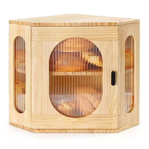 Bread Box for Kitchen Countertop Corner Bread Storage Wooden Breadbox Contain... - Picture 1 of 7