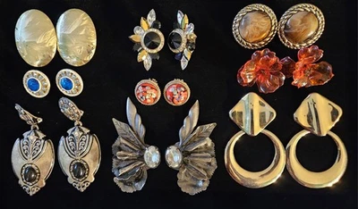 Vintage Grande Anos 80 Anos 90 Brincos Declaração Cab Pendurado Clip-on 1 Perfurado Lote De 9 - Imagem 1 de 4