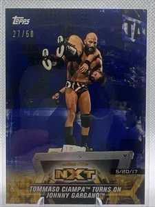 2018 Topps WWE NXT Tommaso Ciampa Turns on Johnny Gargano Blue 27/50 - Picture 1 of 2