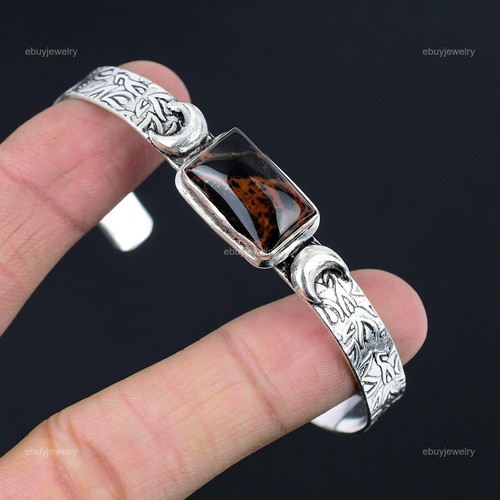 VALENTINO Bracciale Mogano Naturale Ossidiana Luna Crescente Regolabile Argento 925