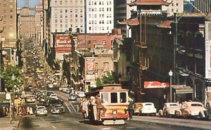 Tarjeta postal 1957 de señalización aérea de teleférico de San Francisco California - Imagen 1 de 2