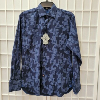 Camisa Visconti Negra Para Hombre Talla Pequeña Azul Marino Pata de Gallo Camuflaje Formas Nueva Con Etiquetas Foto 1 de 4