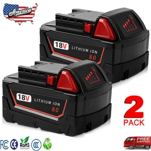 2X For Milwaukee for M18 Lithium 8.0 AH 18V Extended Capacity Battery 48-11-1860 - Picture 1 of 17