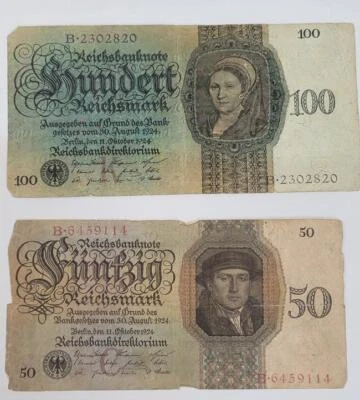 50 and 100 Reichsmark 1924 Germany, Circulated (lot 2) - Image 1 of 2