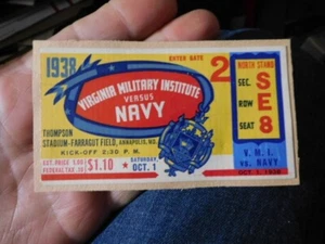 Boleto de fútbol americano Virginia 1938 instituto militar vs marina - Imagen 1 de 4