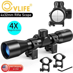 CVLIFE 4x32MM Compact Rifle Scope Crosshair Optics Hunting Gun Scope With Mounts - Picture 1 of 12