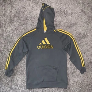 ADIDAS Youth Large Hooded Sweatshirt Gray/Yellow Pullover - Picture 1 of 4