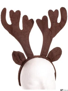 Reindeer Antlers w Ears Holiday Christmas Headband, Brown, One-Size 9" Tall - Picture 1 of 2