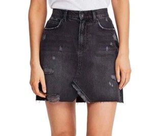 Free People Hallie Distressed Denim Skirt Black Size 31 NWT - Picture 1 of 6