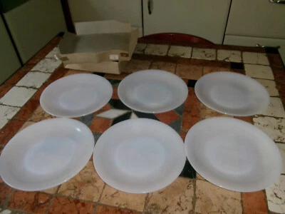 LOT DE 6 ASSIETTES PLATES  ARCOPAL   FRANCE VINTAGE BLANC OPALESCENT - Photo 1/2