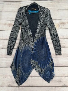 Desigual Open Front Waterfall Floral Cardigan Sweater Women's XS Blue/White - Picture 1 of 12