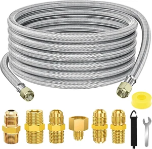 24 FT Propane Hose Extension-High Pressure Braided Gas Line Hose Propane Convers - Picture 1 of 12