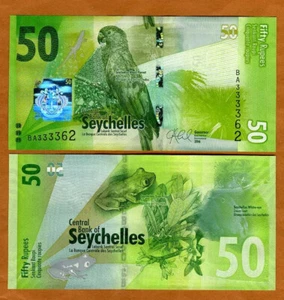 Seychelles, 50 rupees, 2016, P-49, UNC Parrot, Frog - Picture 1 of 1