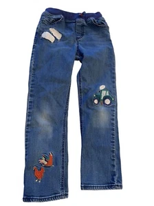 Mini Boden Boys Denim Jeans With Farm Animal Patches & Tractor Design Size 8 - Picture 1 of 8
