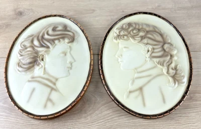 Oval Wall Plaques Cameo Victorian Woman Resin Vintage 9.25” Tall Signed WMG 06 - Image 1 of 4