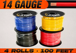 Cable primario calibre 14 alimentación remota 12 V - 4 rollos - 100 pies cada carrete CCA - Imagen 1 de 9