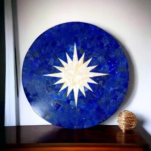 12" Round Lapis Lazuli Stone Corner Side Table Top Computer Desk & Hanmdade Arts - Picture 1 of 8