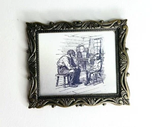 Dollhouse Miniature Framed Art Picture Black White 1 5/8" x 2" Silver Wood Frame - Picture 1 of 6