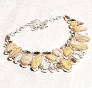Crazy Cool Lace Agate Biwa Pearl Handmade Big Necklace Jewelry 93 Gms - Picture 1 of 2