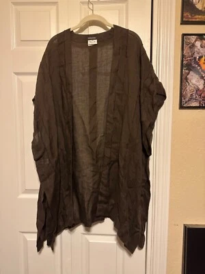 Eskandar O/S BROWN Linen Gauze 36"Long Lightweight Tabard Vest Jacket - Image 1 of 4