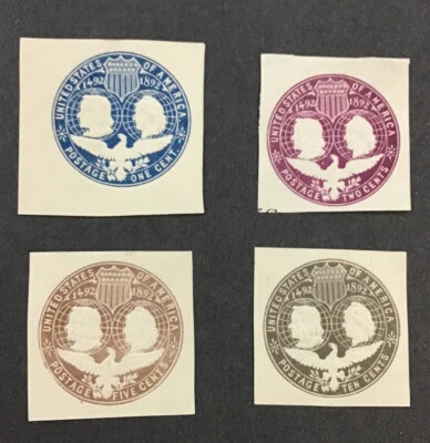 US 1893 VF-XF MH SC#U348 - U351 -cut Squares,  (A) - Image 1 of 2