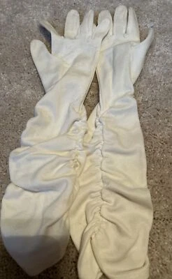 "Guantes de tela blancos acanalados de largo de colección doble tejido de nailon 16"" sin marca" Foto 1 de 2