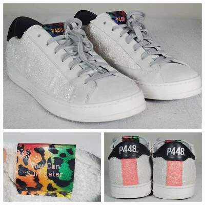 P448 John 珍珠闪光运动鞋彩虹猎豹粉色条纹女式美国 10.5-11 41 — 第 1/4 张图片