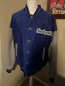 Seattle Seahawks Game Day Jacket XL Vintage Old School Suede Bomber Exc! - Picture 1 of 9